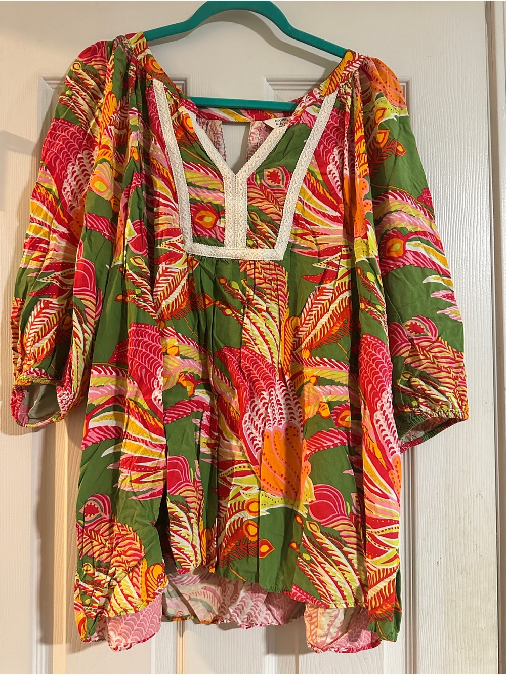 crown & ivy Colorful Botanical Print Tunic - Green, Pink, Red, Yellow